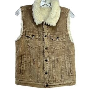 Buckle BKE Corduroy Vest Tan Women's Small Cream Faux Sherpa Fur Lining
